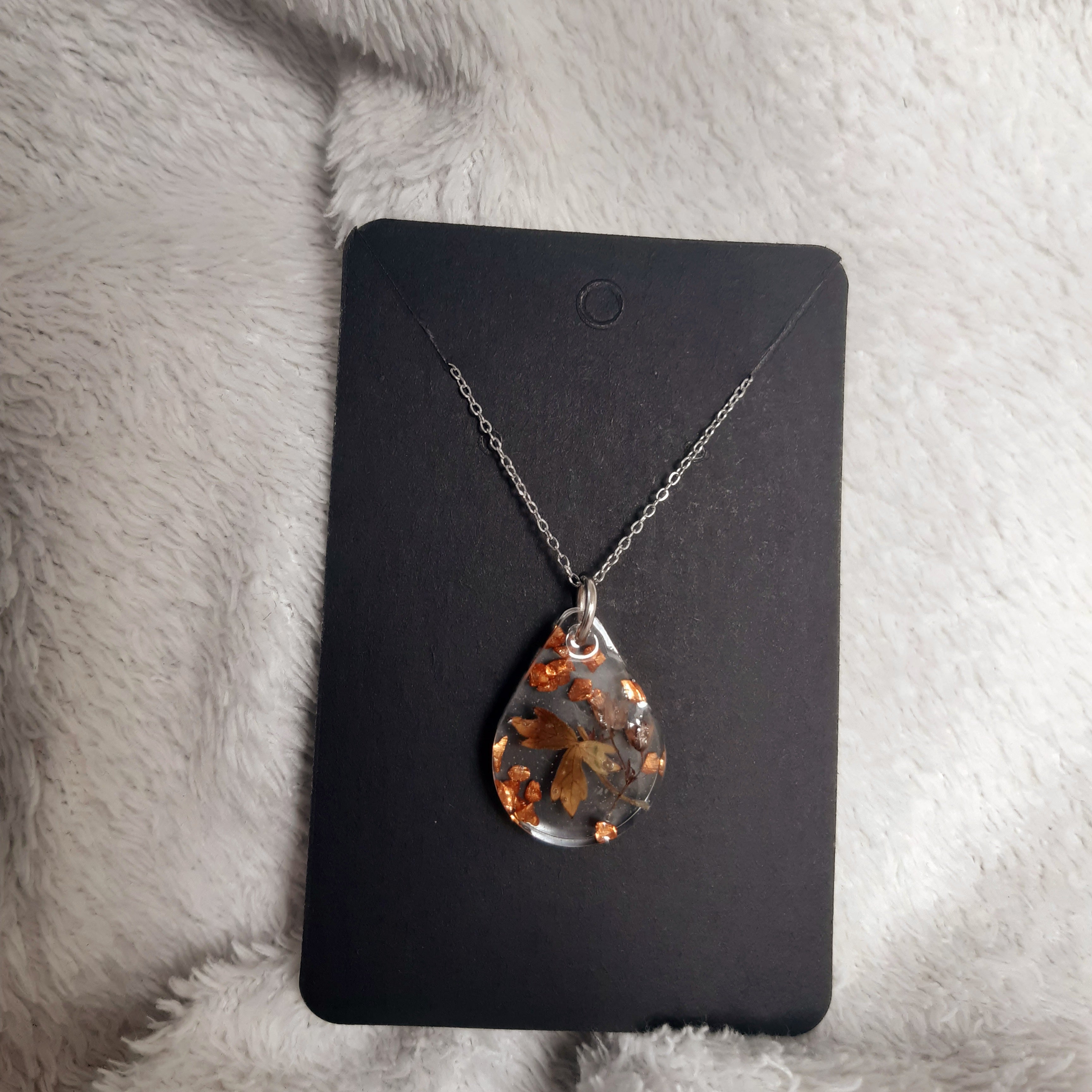 Amber Crystal & Leaf Pendant